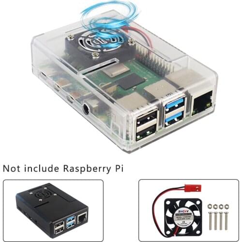 Raspberry Pi 4 Case ABS Plastic Removable GPIO Cover Transparent Black Shell Support Cooing Fan for Raspberry Pi 4 Model B