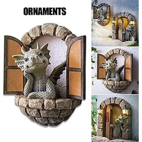 Dinosaur Climbing Window Door Crafts Resin Statue Garden Courtyard Sculpture Dragon Decoration Lovely Ornaments