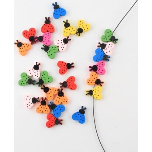 DIY 50pcs Mixed Spacer Beading Wood Beads Cute Catoon Ladybird Pattern Wooden Beads for Jewelry Making