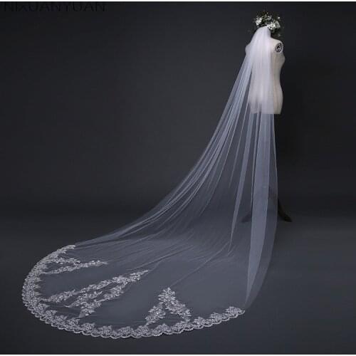Fashion One layer 3 Meter Long Bridal veil 2021 Lace Appliques Vestido de noiva Brautschleier Wedding Veil veu de noiva longo