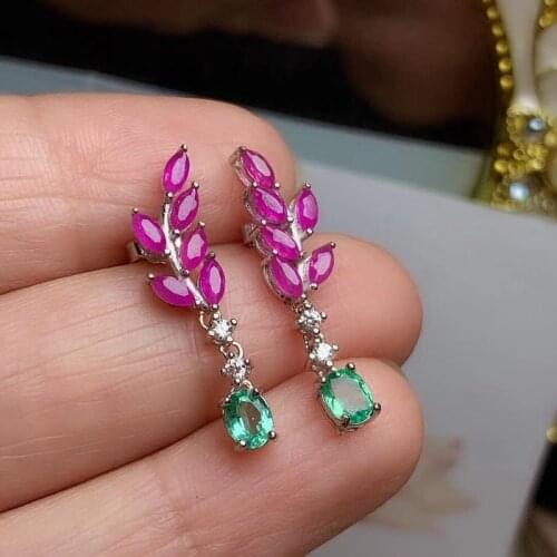 Natural Emerald Ring with Ruby and Real 925 Sliver Beautiful for Women Designer Jewelry