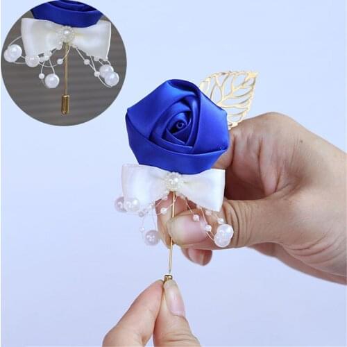 Korean Bride And Bridesmaid Corsage Simple Style Golden Leaf Rose Bud DIY Mens Suit Pin Brooch Party Wedding Supplies XH673