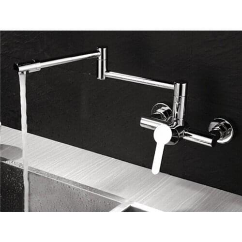 Brass Chrome Finish Extended Hot and Cold Kitchen Sink Mixer Tap Wall Mounted Pot Filler Faucet KF999