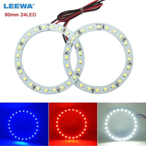 LEEWA 2pcs (pair) 80mm Car Angel Eyes 1210/3528 24SMD LED Headlight Halo Ring Angel Eye Lighting White Red Blue #CA2668