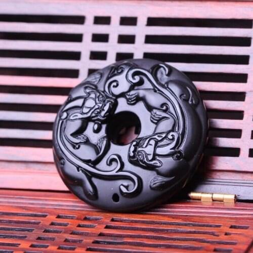 Nueva moda obsidiana negra Natural tallada PiXiu Brave troops colgante collar de cuentas de la suerte gratis joyería de cri