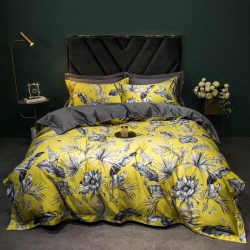 New Luxury American Style 1400TC Satin Egyptian Cotton Floral Printing Bedding Set Silky Soft Duvet Cover Bed Sheet Pillowcases