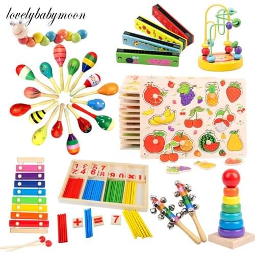 Montessori Educational Toy Wooden Musical instrument toy Toy Xylophone Baby Rattles Children Kids Baby Musical Funny Toys