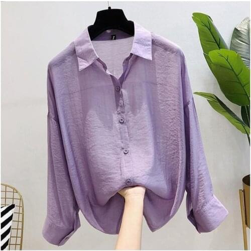 Sandy Beach Sun Protection Clothing Long Sleeve Loose Shirts Blouses Polo-Neck Korean Version Tops Lazy Style Blusas MM0338