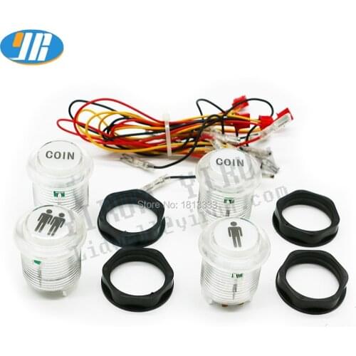 One set 1P 2P Coin Start Button 28 mm Crystal glowing LED Push Buttons with Built-In Microswitch 3Pin 2.8MM Cable