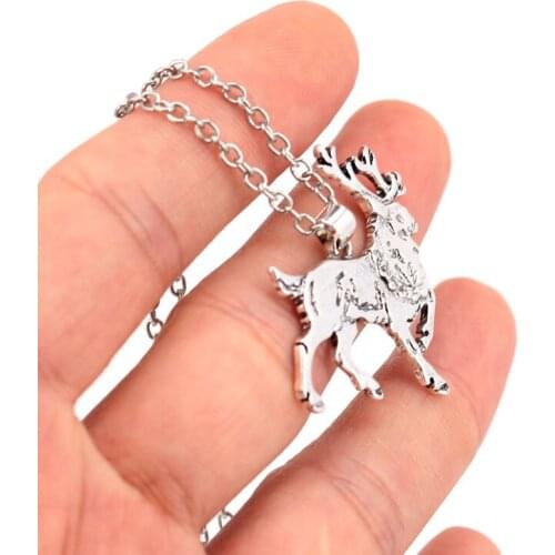 Hzew Ancient silver color deer pendant necklace deer christmas gift necklaces