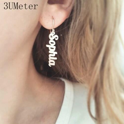 Personalized Vertical Name Earrings Dangle Name Earrings Sideway Custom Name Earrings Stainless Steel Oorbellen Voor Vrouwen
