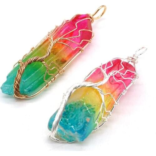Trendy Tree of Life Pendants Gold Color Wire Wrap Colorful Crystal Charms for Jewelry Making DIY Women Earring Necklace Gifts