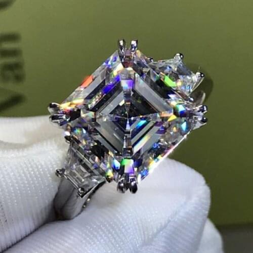 Size 5-10 Sparkling Luxury Jewelry Three Stone 925 Sterling Silver Princess Cut White Clear 5A Cubic Zirconia Women Wedding Ring