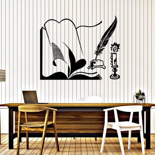 Manuscript Wall Decal Write Book Candle Pen Guill Study Home Interior Decor Vinyl Wall Sticker Classroom Reading Room Mural M119