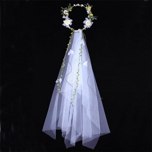 Wedding Veil Wreath Bridal Veil Handmade White Rose Rattan Wreath Seaside Bride Wreath