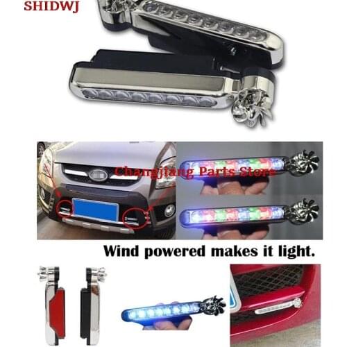 Wind Powered 8 LED car DRL Daytime Running Light Fog Head Lamp Bulbs Headlight Lamp