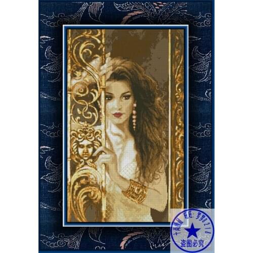 Top Quality Lovely Nostalgia Nostalgic Counted Cross Stitch Kit Attractive Lady Woman Girl at the Iron Gate