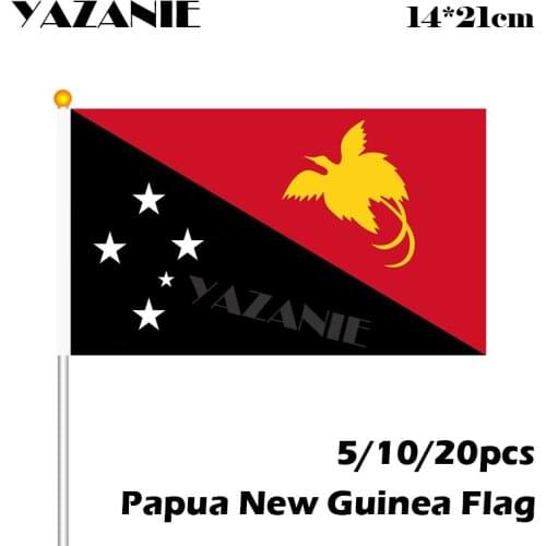 YAZANIE 14*21cm 5/10/20pcs Papua New Guinea Hand Wave Flags Custom Flag Countries Hand Wave Small Flag with White Plastic Poles
