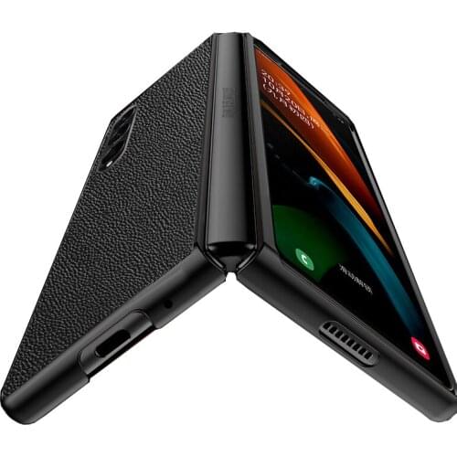 Back is Genuine Leather Material Lichee Texture Case 2021.8 New Case For Galaxy Z Fold 3 Case For Galaxy Z Fold3 5G Case