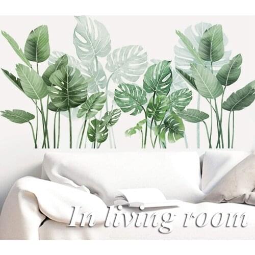 NHBR Green Plants Leaf Wall Stickers Tropical Plants Removable Wall Decals for Family Living Room Background Wall Decoration