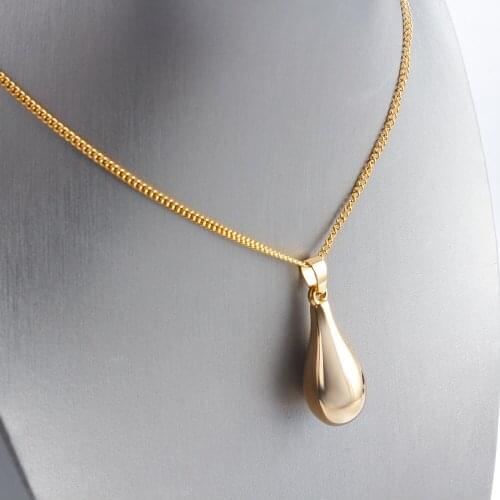 Golden Drop Pendant Curb Chain Necklace For Women High Quality Gold-Plating Stainless Steel Gift For Ladies