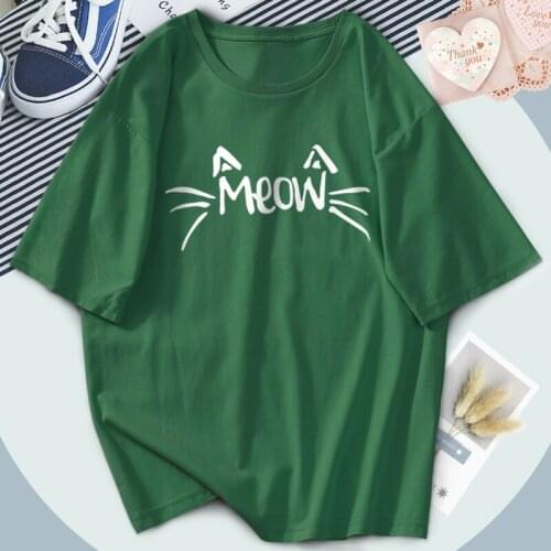 Cute Meow Cats Print Women T-shirts O-Neck Harajuku Oversize Tshirts Vintage Outdoor Tees Female Streetwear Tops Camiseta Lady