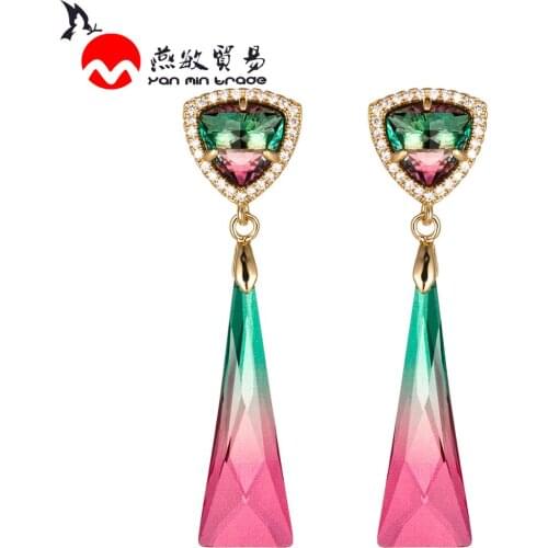 Women Long Drop Earrings Gradient Color Advanced K9 Crystal Glass Trendy Jewelry 2020 New Arrival Valentines Day Gift