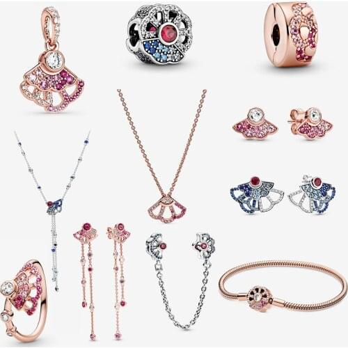 2020 High Quality New Blue Pink Valentines Day Set Series Womens Original Diy Fashion Charm Bracelet Necklace Accessories