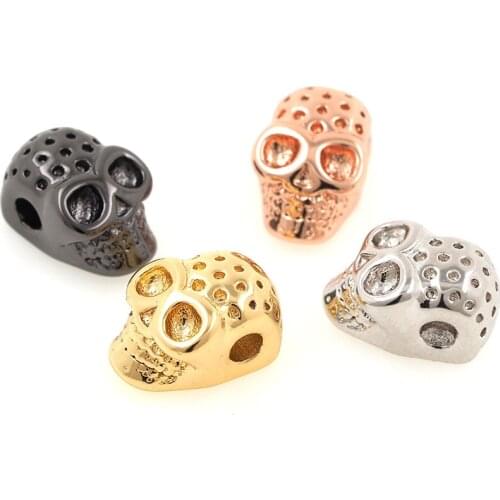 Gold 3D Hollow Copper Skull Spacer Beads Skeleton Head Charms Accessories Connectors For Jewelry Making 13x9x7MM