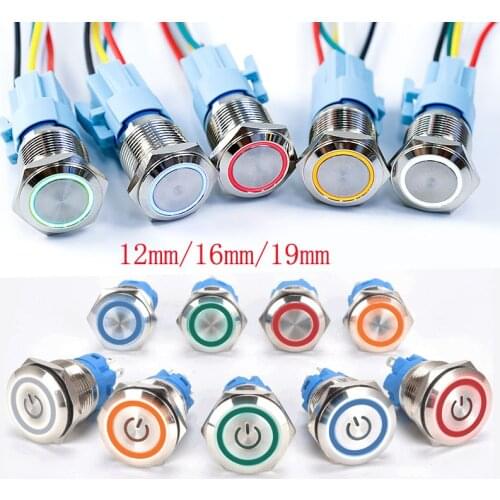 12mm 16mm Waterproof Metal Push Button Switch LED Light Momentary Latching Car Engine Power Switch 6V 12V 24V 220V Metal switch