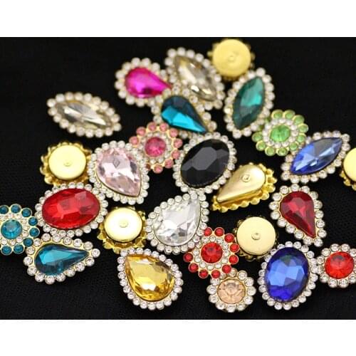 20pcs Mix Size and Mix Color Sew on Rhinestones With Gold Base Flatback Crystal Strass Rhinestone Applique for Wedding Dress