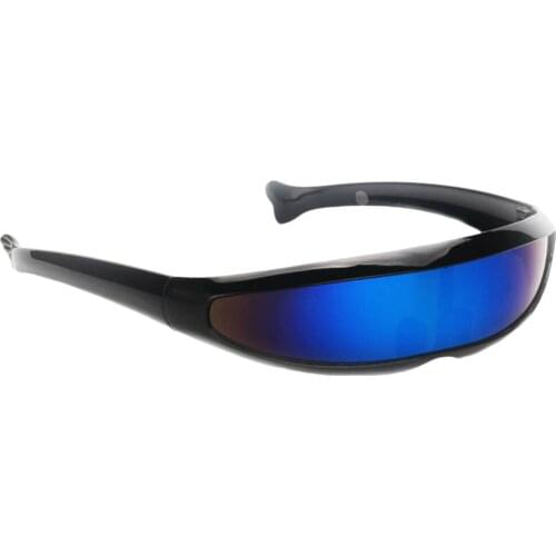 2xFuturistic Narrow Lens Visor Eyewear Sunglasses Black Frame Blue Mirrored