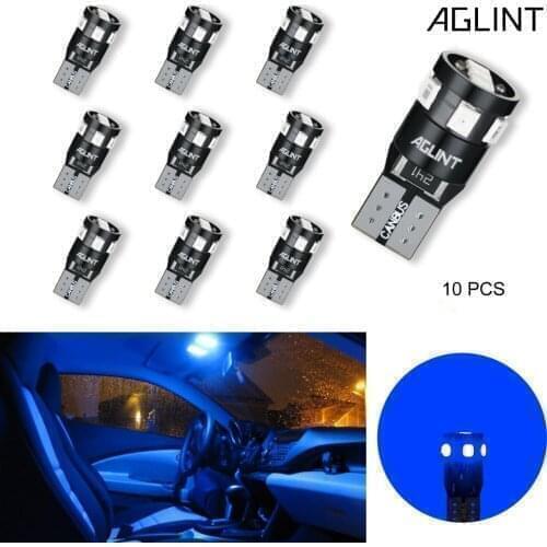AGLINT 10PCS W5W T10 LED Bulbs CANBUS No Error 2835SMD 9Chips For Interior Atmospher Dome Lights Door side Lights Blue DC12V