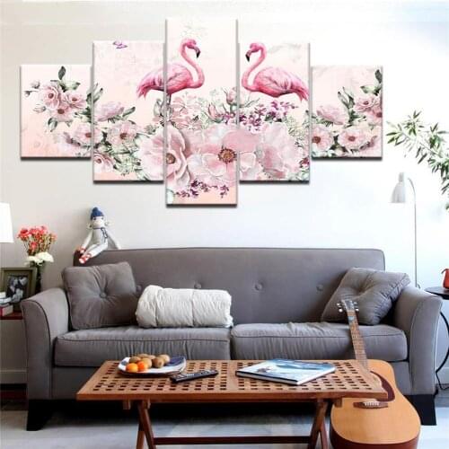 5d diy diamond painting Pink Flamingo peony Flowers mosaic full square round Diamond Embroidery 5 pcs Romantic room decor