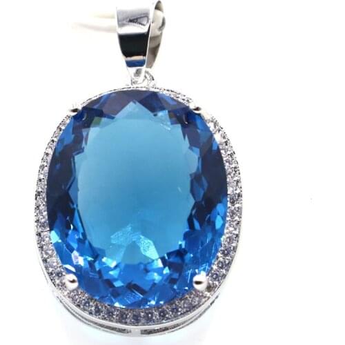 34x21mm Infinity Anniversary Big Oval Jewelry Set Created London Blue Topaz For Ladies Bride Wedding Silver Earrings Pendant