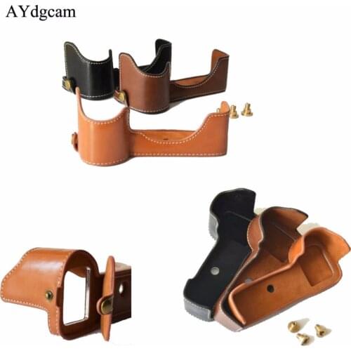 PU Leather Camera case Half Body Protective Body Cover Case Skin for Sony A7 III A7R Mark 3 A7R-M3 Camera Bag