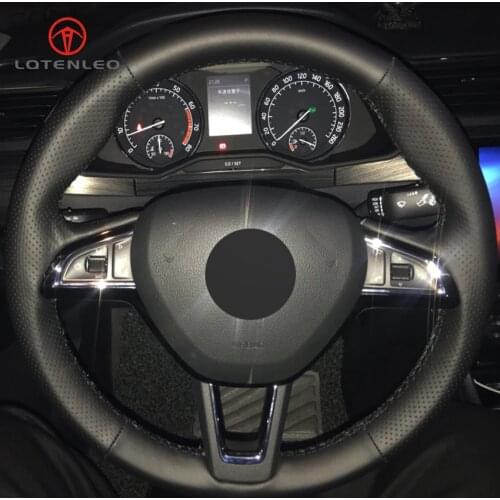 LQTENLEO Black Artificial Leather Steering Wheel Cover for Skoda Octavia Superb Yeti 2013-2019 Kodia Karoq 2016-2019 Scala 2019