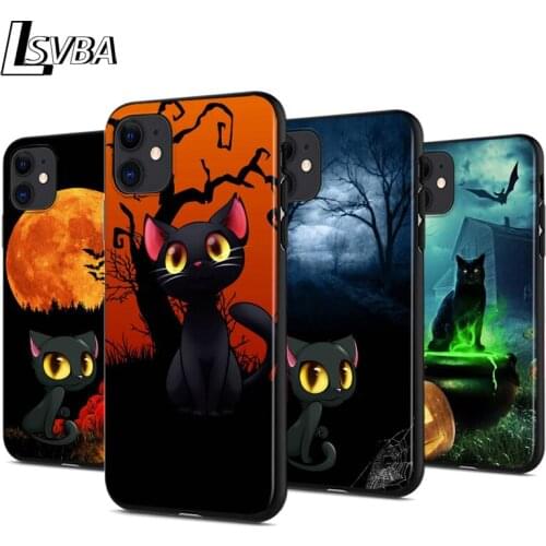 Halloween Cute Cat For iPhone 12 11 XS Pro Max Mini XR X 8 7 6 6S Plus 5 SE 2020 Black Cover Phone Case