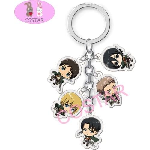 COSTAR Hot Anime Attack on Titan Eren Ackerman Levi Braun Double-sided Transparent Keychain 5 Characters Set Bag Ornaments