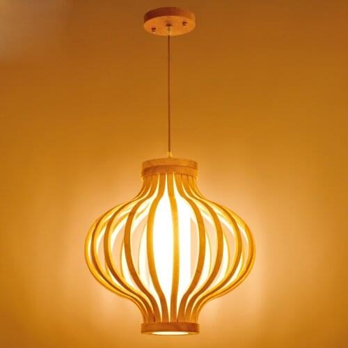 Wood Onion Pendant Lamp AC E27 Moder Pendant Light For Parlor Study Hanging Duplex Antique Simple home lighting Luminaire G062