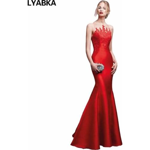 Evening Dress Abendkleider 2020 Design Cheap Red Mermaid Prom Dress Satin With Appliques Evening Dresses Long Robe De Soiree