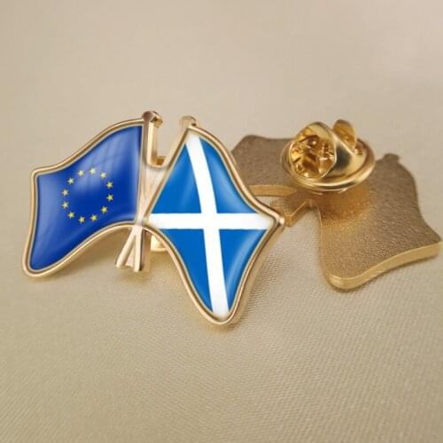European Union and Scotland Crossed Double Friendship Flags Lapel Pins
