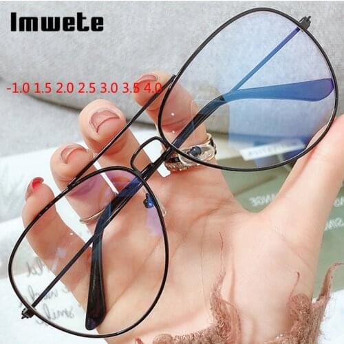 Imwete -1.0 1.5 2.0 2.5 3.0 3.5 4.0 Finished Myopia Glasses Women Men Vintage Metal Prescription Eyewear Nearsighted Eyeglasses
