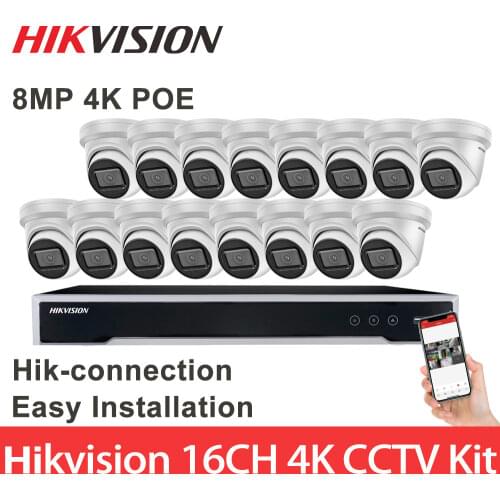 Hikvision 8MP POE CCTV Security 4K IP Camera DS-2CD2385G1-I Video Surveillance Kit 16CH 4K DS-7616NI-K2/16P APP Easy install
