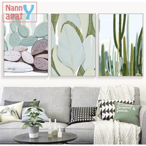 Cactus Leaves Oil Painting Nordic Posters And Prints Wall Art Canvas Painting Wall Pictures For Living Room Canvas Poster Decor