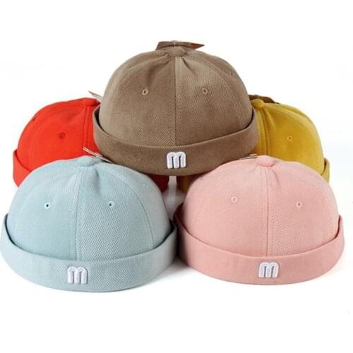 Doitbest boy Docker Cap Brimless Hat M embroidery girl Beanie Hats Cotton Retro Adjustable Spring Landlord Sailor Cap