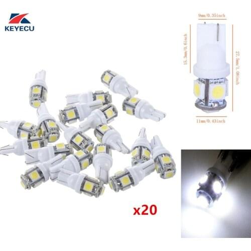 KEYECU Pack of 20 White 5050 5SMD T10 W5W 192 168 Car Automotive Interior Dome Parking Side Turn Signal Dashboard License Number