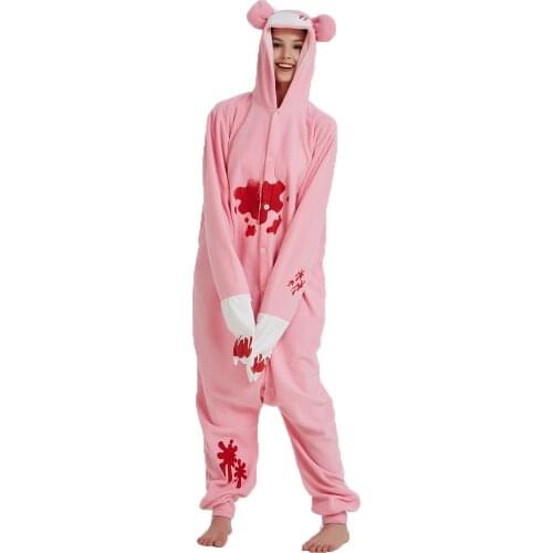 Gloomy Bear Onesies Unisex Autumn Winter Animal Cartoon Onesies Women Men Hooded Nightwear Anime Costumes Adults Fleece Pajamas