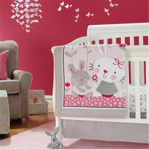 Beautiful Cotton Pink Baby Crib Bedding Kit Rabbit Baby Bedding Set Girls Infant Cot Kit With Baby Quilt