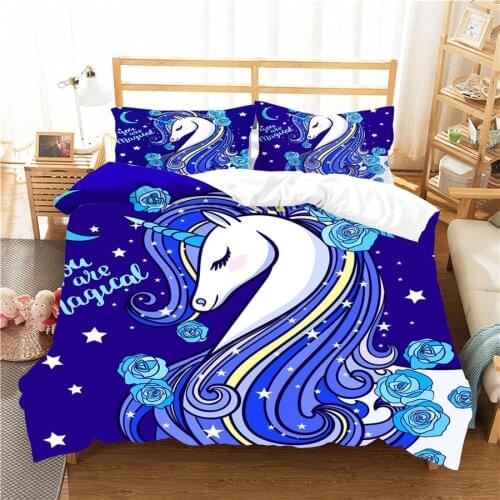 A Bedding Set 3D Printed Duvet Cover Bed Set Cartoon Unicorn Home Textiles for Adults Bedclothes with Pillowcase #DJS35